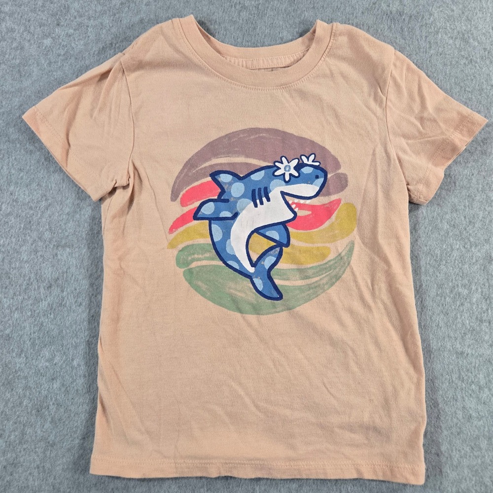 Cat & Jack Toddler Kids Shark Flower Graphic Tee Peach 4T
